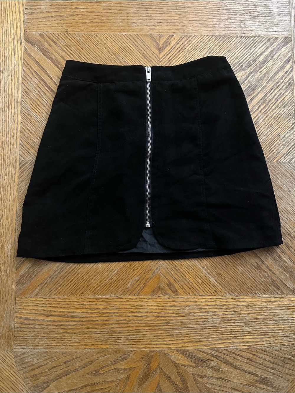 Black faux Suede Zip Mini Skirt
